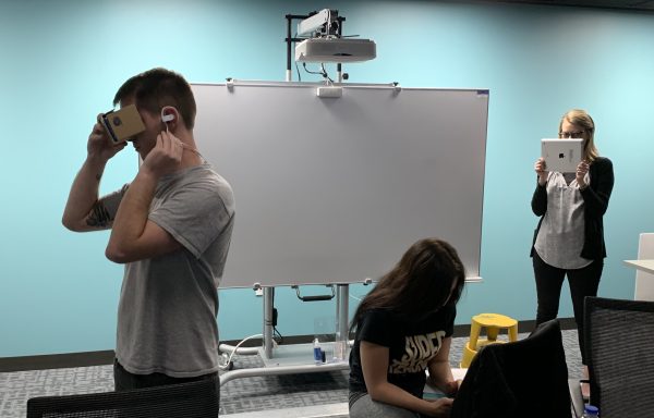 Students using virtual reality tools