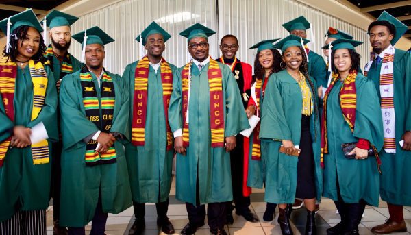 Group of students at commencement in their graduation robes