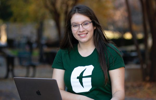 Betsabe Rojas Gonzalez wears her UNC Charlotte shirt proudly.