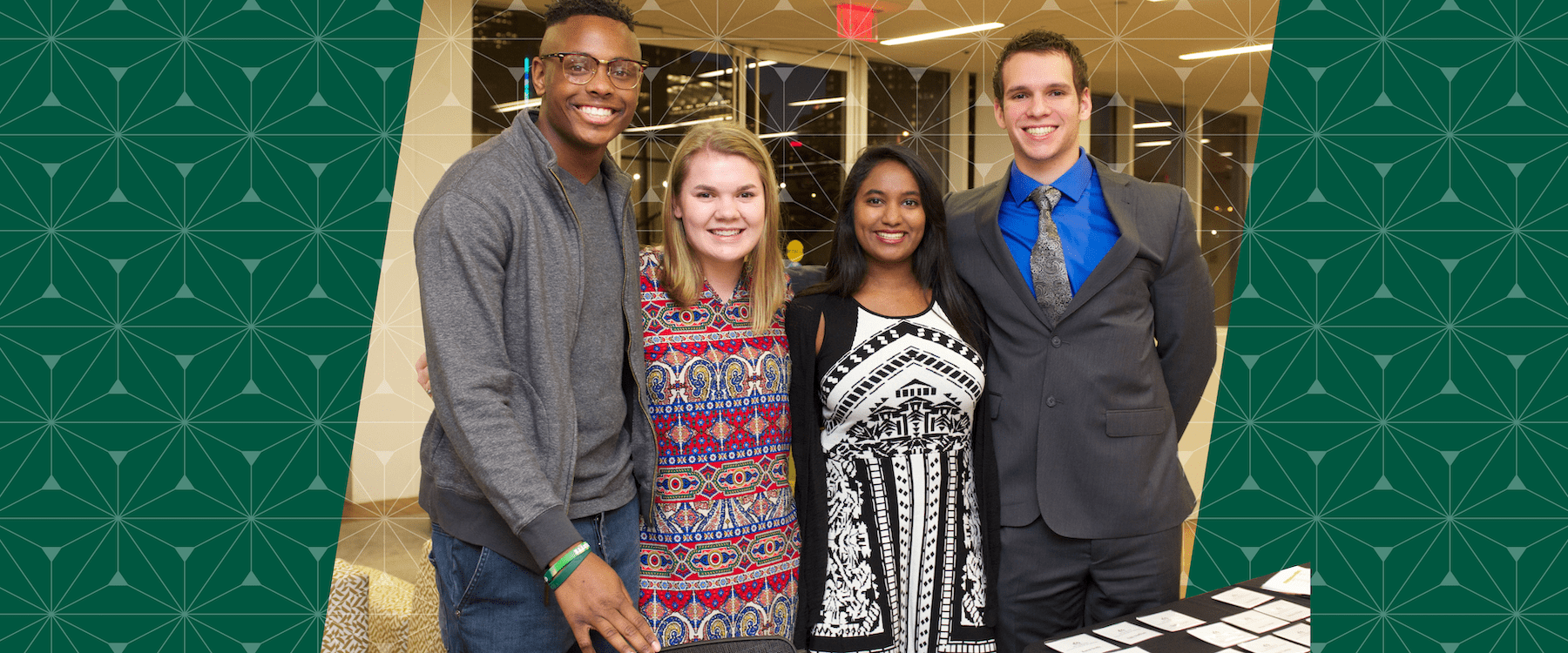 Smiling students at a campus event