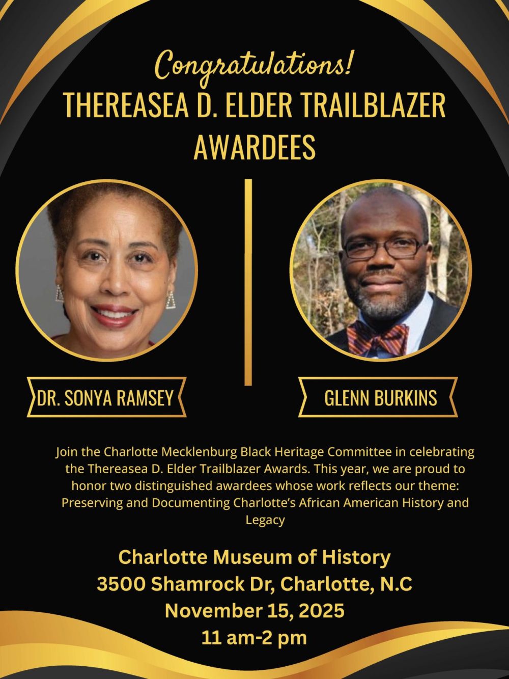 Announcement of the co-winners of the TD Elder Trailblazer award, Sonya Ramsey and Glenn Burkins.
