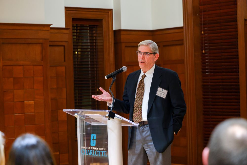 Richard Rankin, president of the Gaston Community Foundation, speaks at the podium.