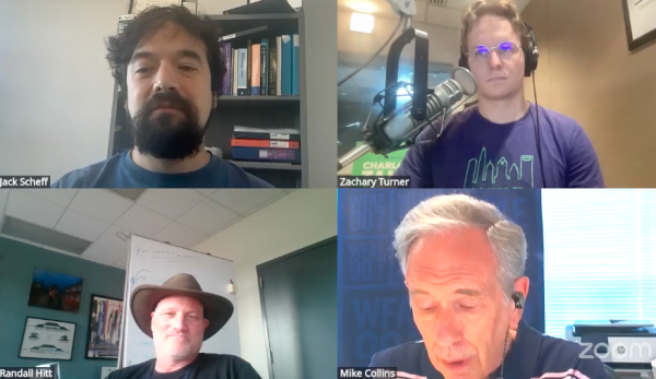 Screenshot of Jack Scheff, associate professor of Earth, Environmental and Geographical Sciences at UNC Charlotte in the College of Humanities & Earth and Social Sciences (CHESS), on WFAE's Charlotte Talks with Mike Collins and guests.